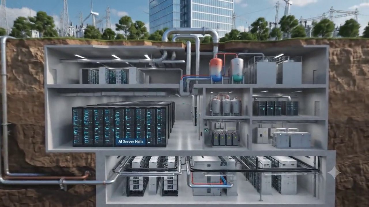 Cross-section of the underground data centre — five basement levels